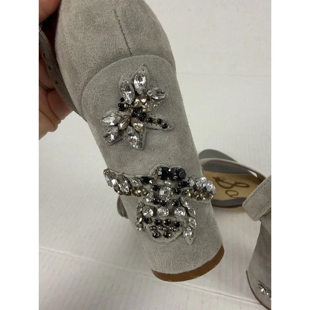 Sam Edelman Yaro 2 Jeweled Block Heel Ankle Strap Sandals Gray Suede 8.5M